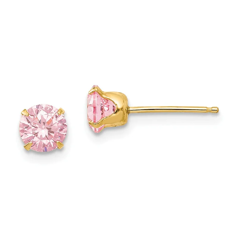 Unique Silver Earrings-5mm Pink Cubic Zirconia Stud Earrings in 14k Yellow Gold