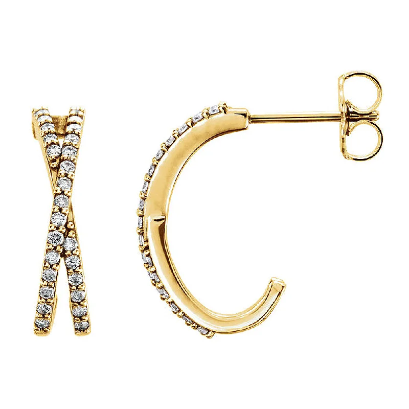 Comfortable Hoop Earrings-4 x 14mm 14k Yellow Gold 1/4 CTW (G-H, I1) Diamond Crisscross Earrings