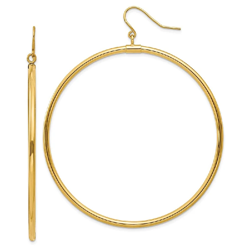 Beautiful Hoop Earrings-2mm, 14k Yellow Gold, Extra Large Tube Hoop Dangle Earrings, 55mm