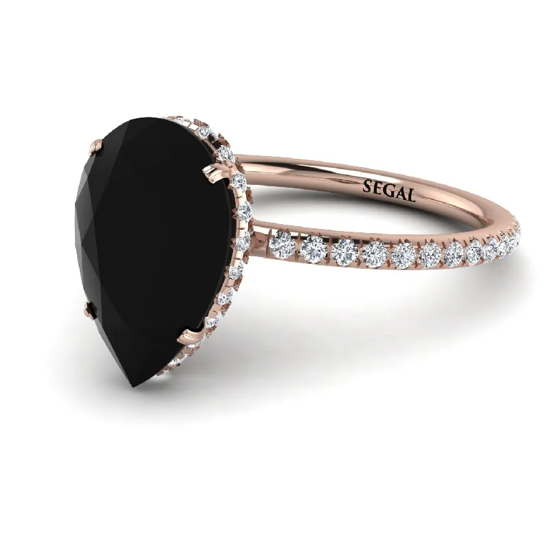 Simple Solitaire Rings-Hidden Halo Elegant Pear black diamond Engagement Ring - Ariel No. 8