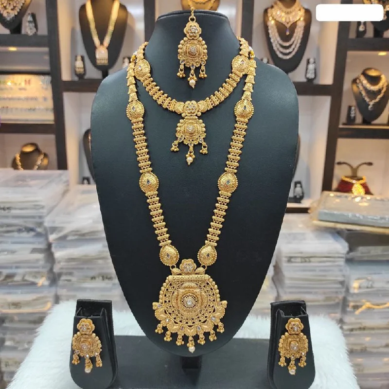 Trendy Gold Pendant Necklaces-Heera Jewellers Gold Plated Crystal Stone Double Necklace Set