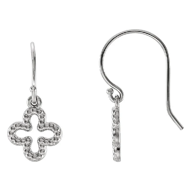 Sparkly Silver Earrings-10mm (3/8 Inch) Sterling Silver Small Beaded Clover Dangle Earrings