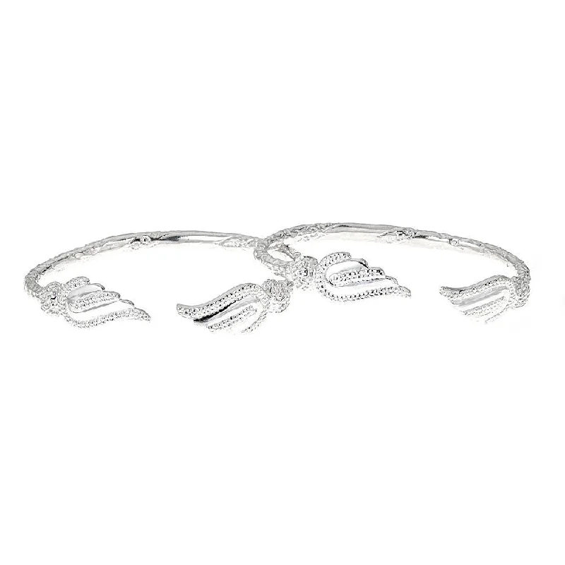 Unique Gold Bangle Bracelets-Better Jewelry Solid .925 Sterling Silver West Indian Bangles with Wing Ends, 1 pair