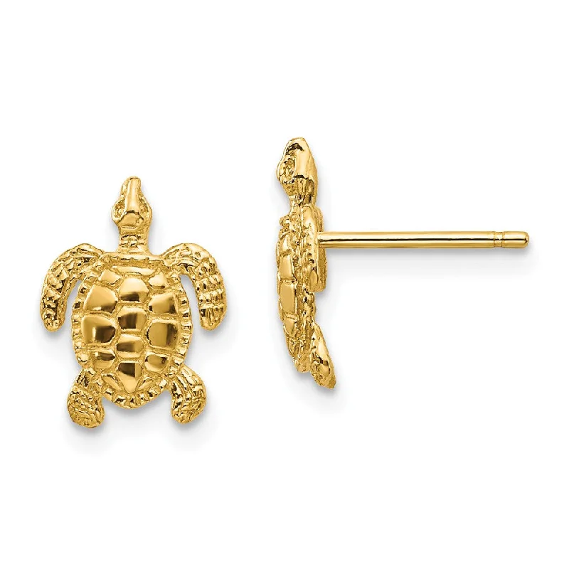 Luxury Diamond Earrings-10mm Sea Turtle Post Earrings in 14k Yellow Gold