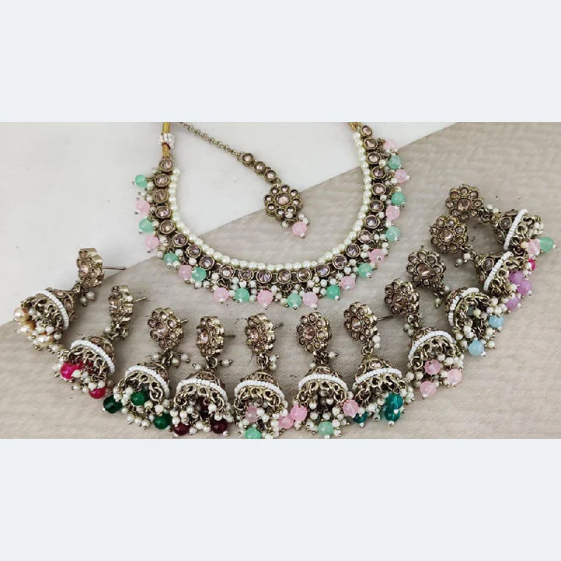 Chunky Statement Necklaces-Rani Sati Jewels Gold Plated Crystal Stone And Beads Necklace Set