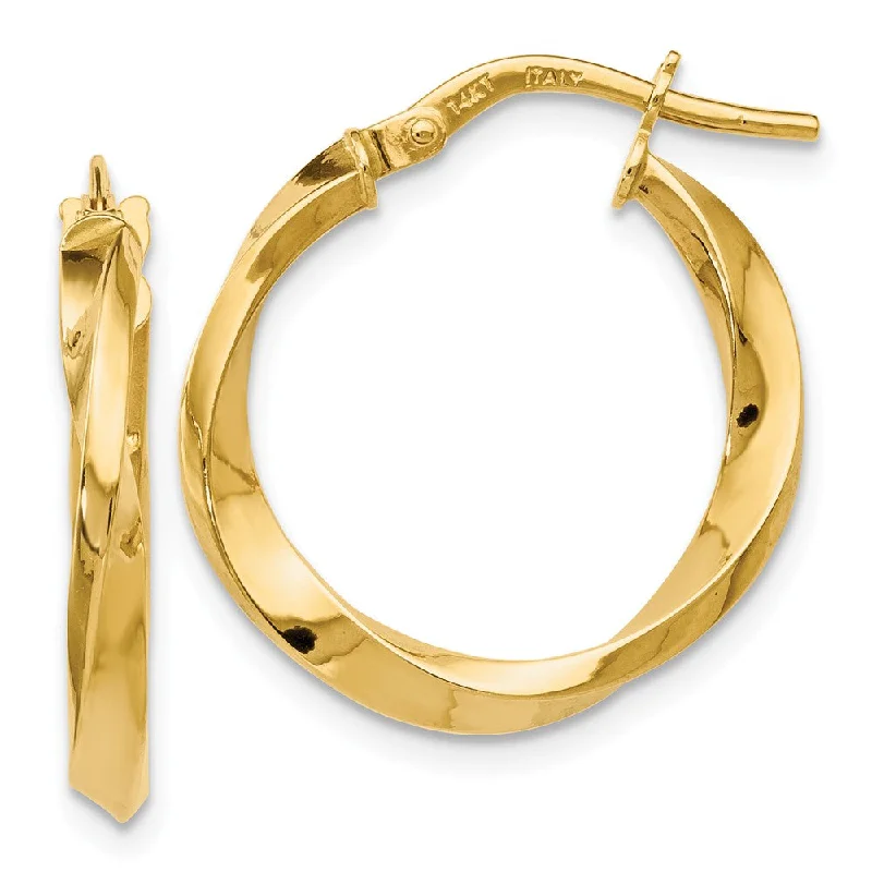 Unique Gold Earrings-14k Yellow Gold Polished Twisted Round Hoop Earrings, 20mm (3/4 Inch)