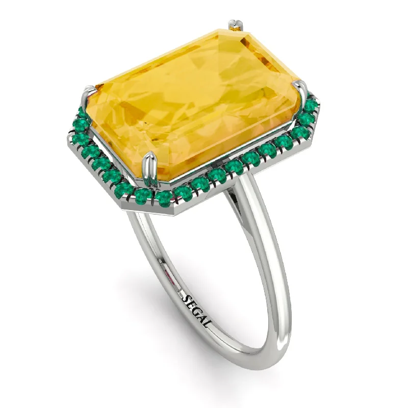 Custom Wedding Sets-Halo Emerald Cut Citrine Engagement Ring - Izabella No. 606