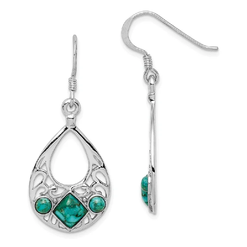 Stylish Stud Earrings for Women-Teardrop Turquoise Dangle Earrings in Sterling Silver