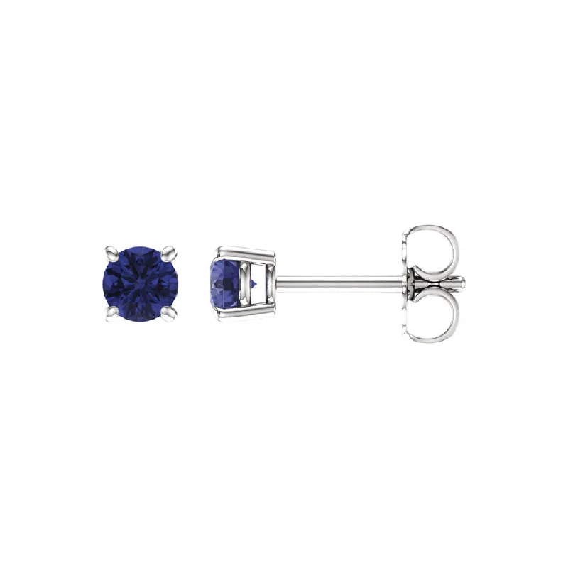 Colorful Hoop Earrings-4mm Round Tanzanite Stud Earrings in 14k White Gold