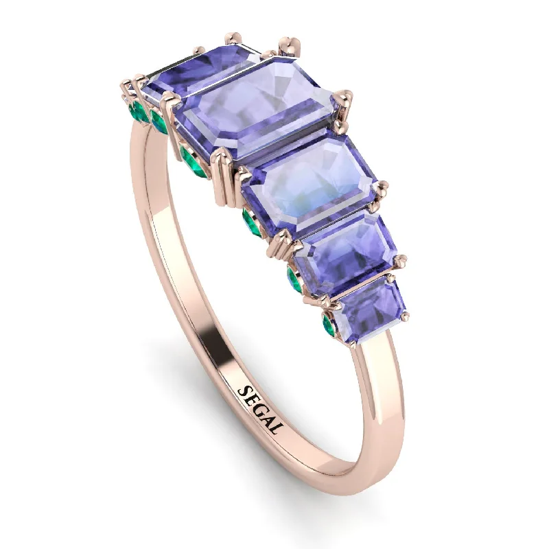 Modern Gemstone Rings-Emerald Cut Tanzanite Ring With Hidden Emeralds - Brynlee No. 205