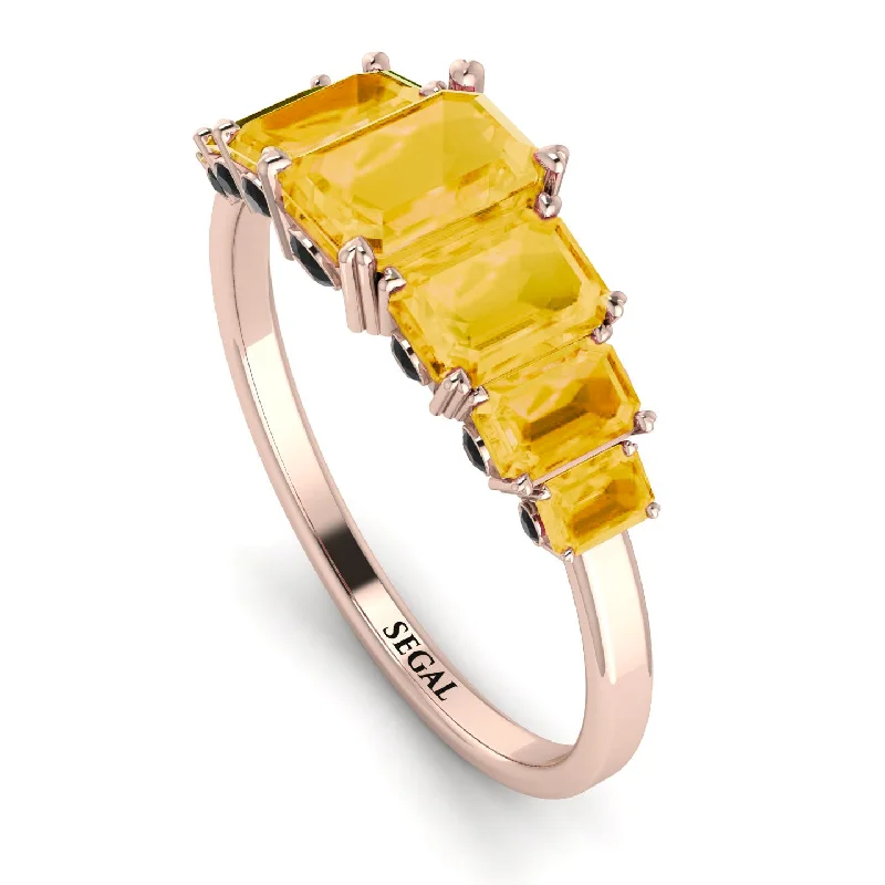 Gold and Silver Rings-Emerald Cut Сitrine Ring With Hidden Black Diamonds - Brynlee No. 608