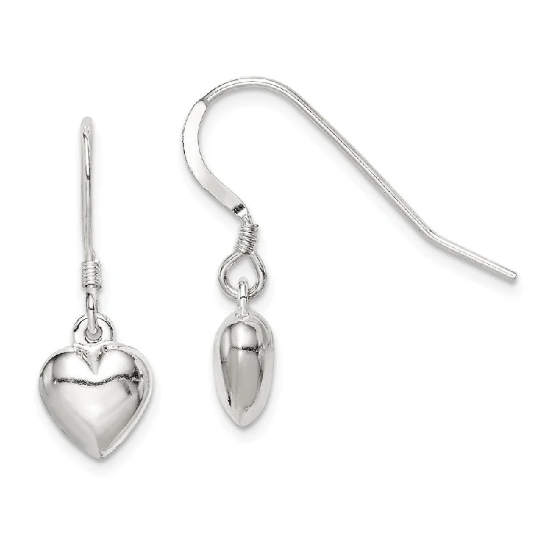 Personalized Stud Earrings-8mm Puffed Heart Dangle Earrings in Sterling Silver