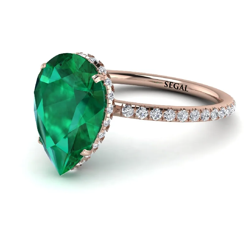 Custom Silver Rings-Hidden Halo Elegant Pear Emerald Engagement Ring - Ariel No. 5