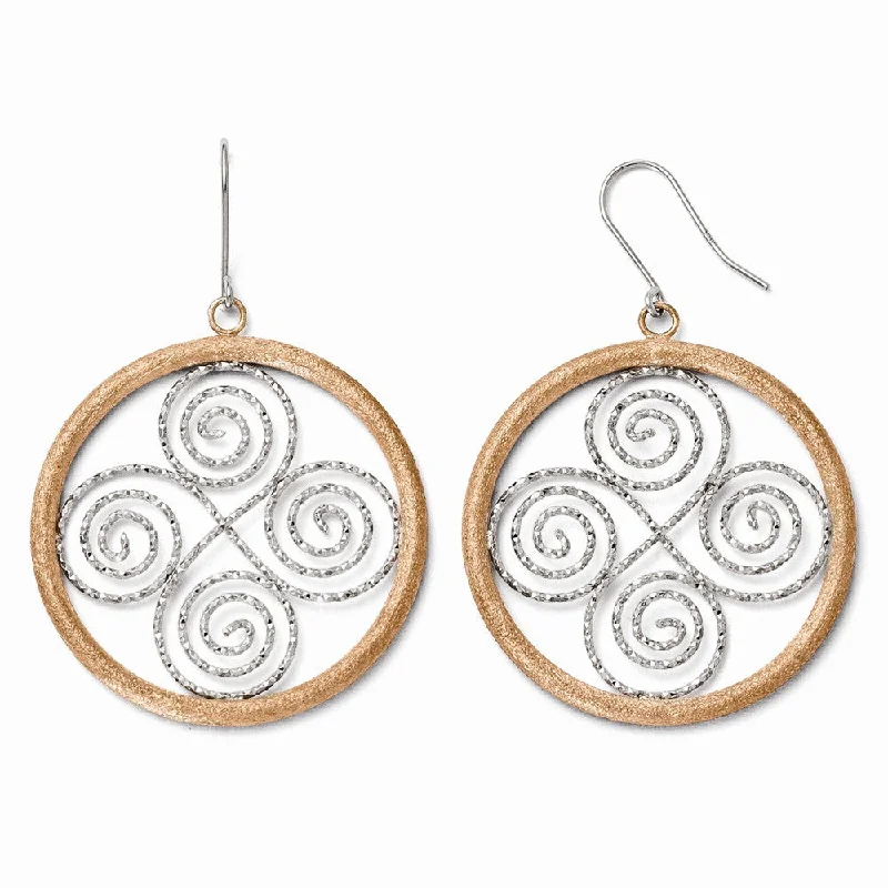 Luxury Wedding Earrings-35mm Sterling Silver & Rose Gold Tone Scroll & Circle Dangle Earrings