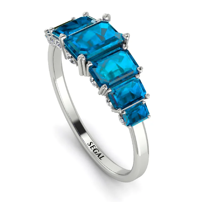 Silver Engagement Rings-Emerald Cut Blue Topaz Ring With Hidden Diamonds - Brynlee No. 503