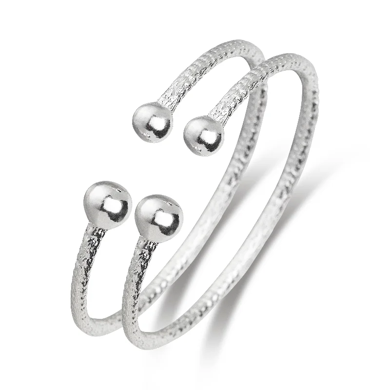 Personalized Silver Bangles-Better Jewelry .925 Sterling Silver Asymmetric Balls Bangles, 1 pair