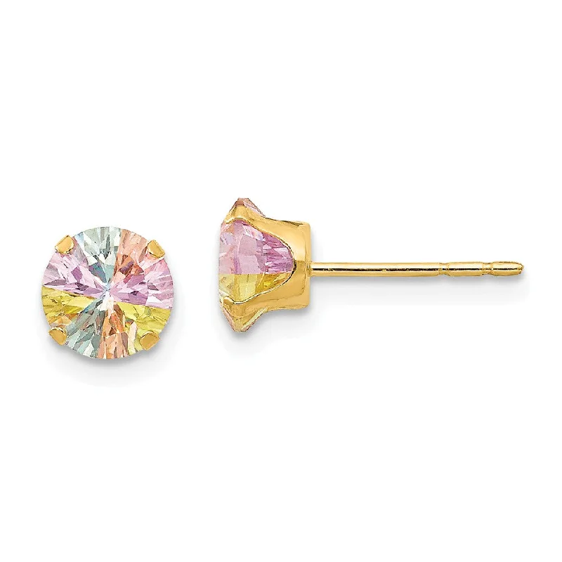 Bridal Earrings-6mm Round Multicolor Cubic Zirconia Stud Earrings in 14k Yellow Gold