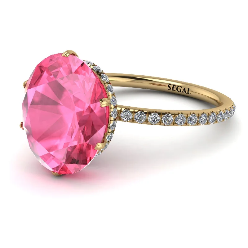 Engagement Ring with Sapphire-Hidden Halo Oval Pink Moissanite Engagement Ring - Gemma No. 801