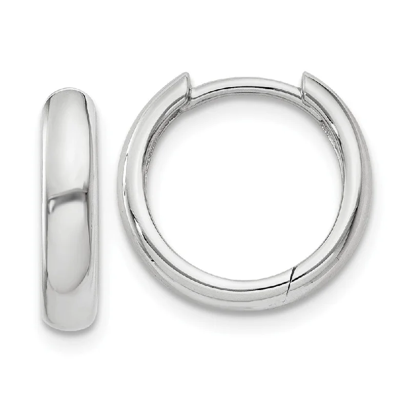 Wedding Jewelry Earrings-Hinged Huggie Round Hoop Earrings in 14k White Gold, 12mm (7/16 Inch)