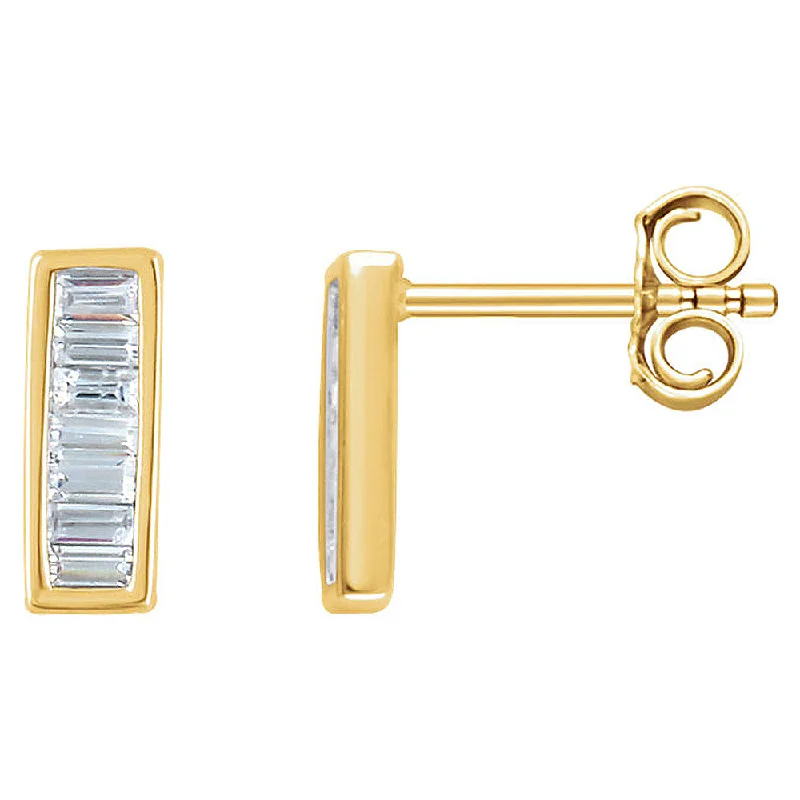 Modern Hoop Earrings-3 x 9mm 14k Yellow Gold 1/3 CTW (H-I,I1) Diamond Baguette Bar Earrings