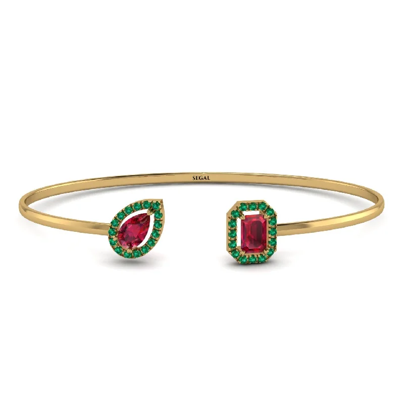 Luxury Gold Cuff Bracelets-Geometric Pearl And Emerald Ruby Bracelet - Catherine No. 25