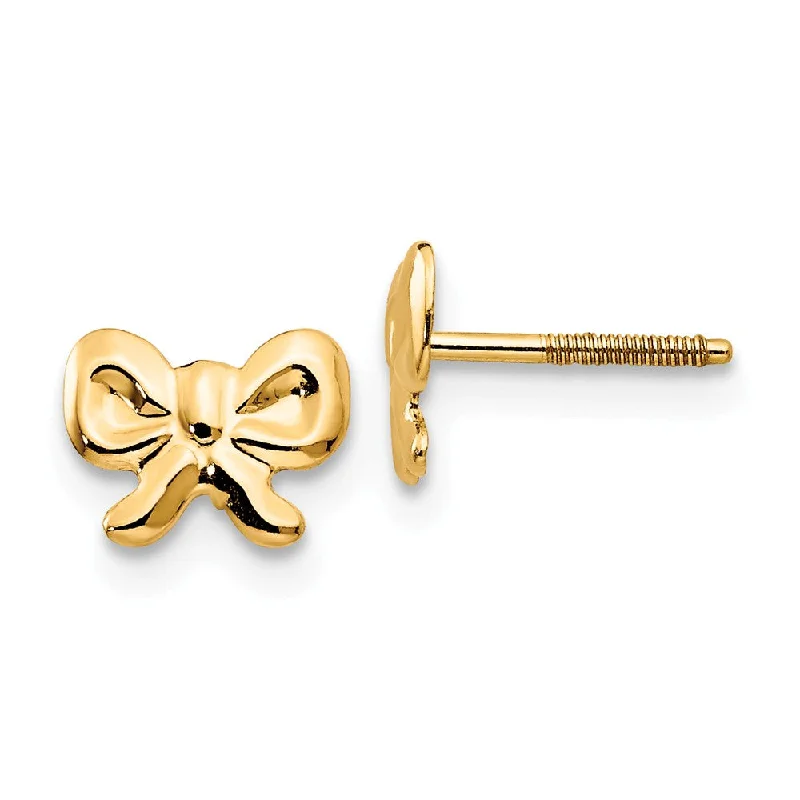 Elegant Wedding Earrings-Kids Textured Bows Screw Back Earrings in 14k Yellow Gold