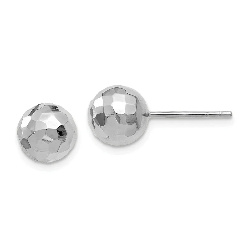 Glittery Silver Earrings-8mm Polished Faceted Ball Post Earrings in 14k White Gold