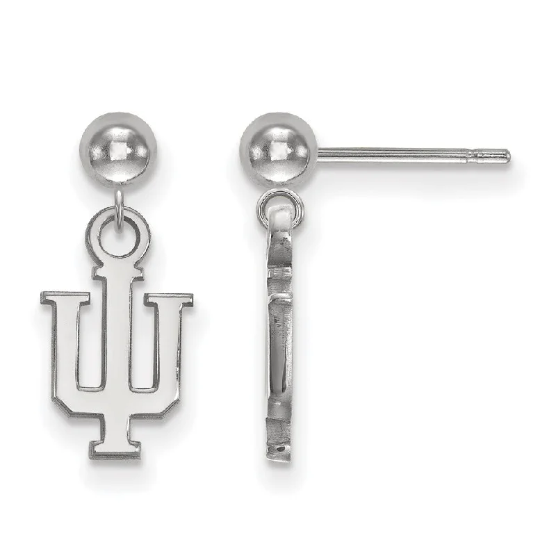 Cute Hoop Earrings-14k White Gold Indiana University Ball Dangle Earrings