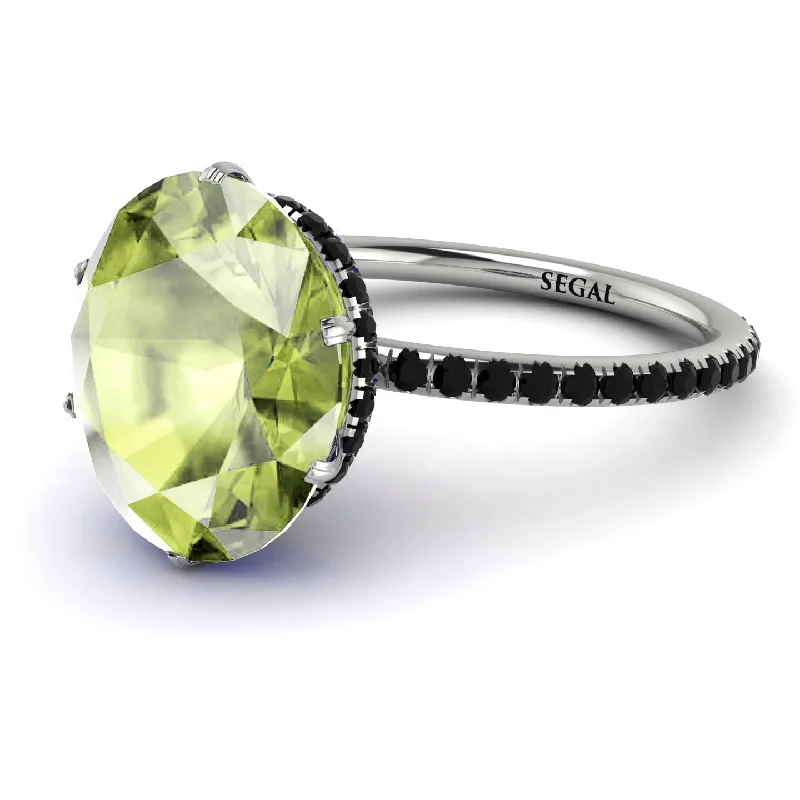 Simple Solitaire Rings-Hidden Halo Oval Peridot Engagement Ring - Gemma No. 709