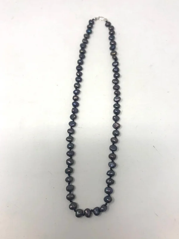 Birthstone Necklaces-Grey Pearl Knotted Necklace