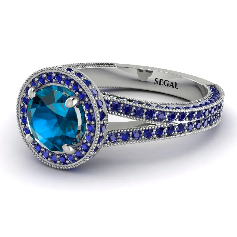 Men’s Gold Rings-Milgrain Round Blue Topaz Engagement Ring - Payton No. 515