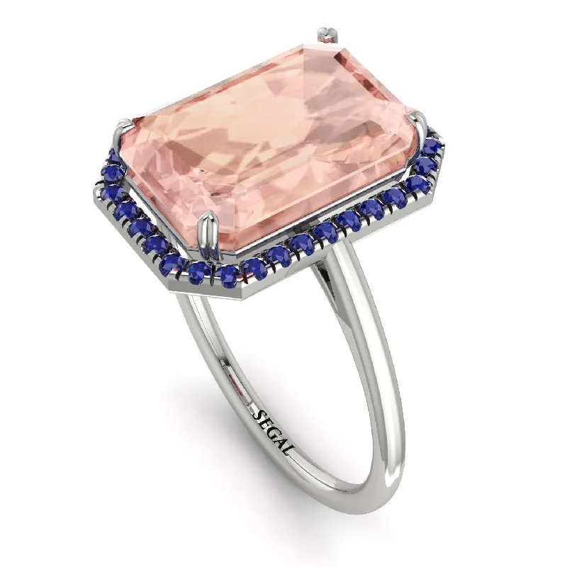 Custom Wedding Rings-Halo Emerald Cut Morganite Engagement Ring - Izabella No. 915