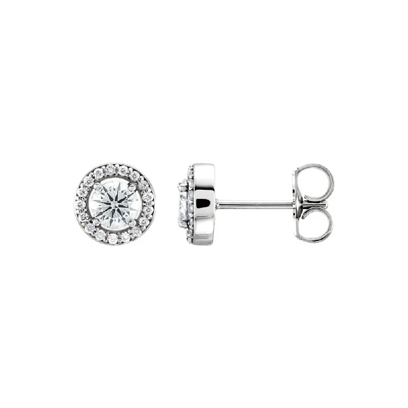 Everyday Earrings-1/2 Cttw Diamond 7mm Halo Style Post Earrings in 14k White Gold