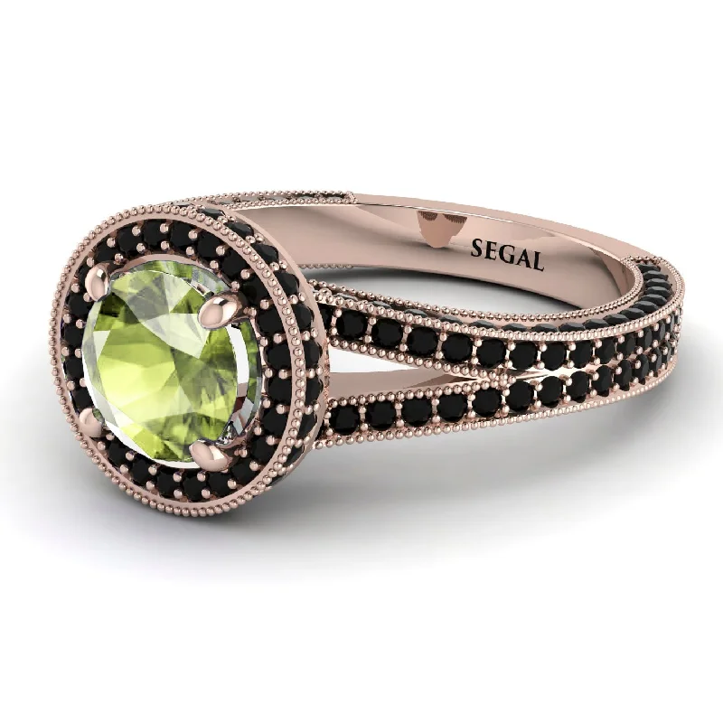 Classic Silver Engagement Rings-Milgrain Round Peridot Engagement Ring - Payton No. 708