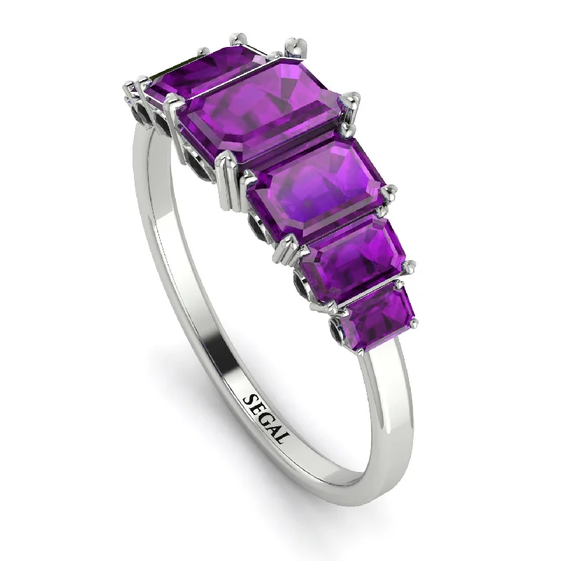 Classic Gemstone Rings-Emerald Cut Amethyst Ring With Hidden Black Diamonds - Brynlee No. 309