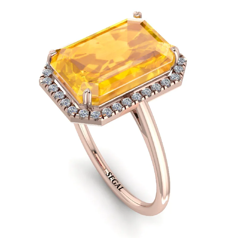 Simple Solitaire Rings-Halo Emerald Cut Yellow Diamond Engagement Ring - Izabella No. 1002