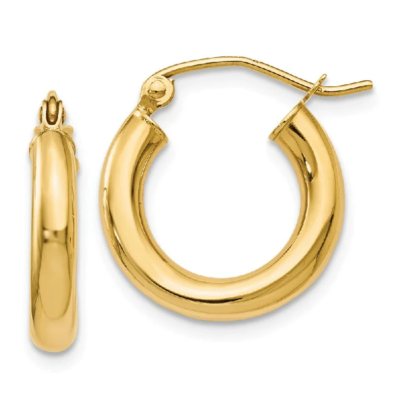 Trendy Ear Cuffs-3mm Round Hoop Earrings in 14k Yellow Gold, 16mm (5/8 Inch)