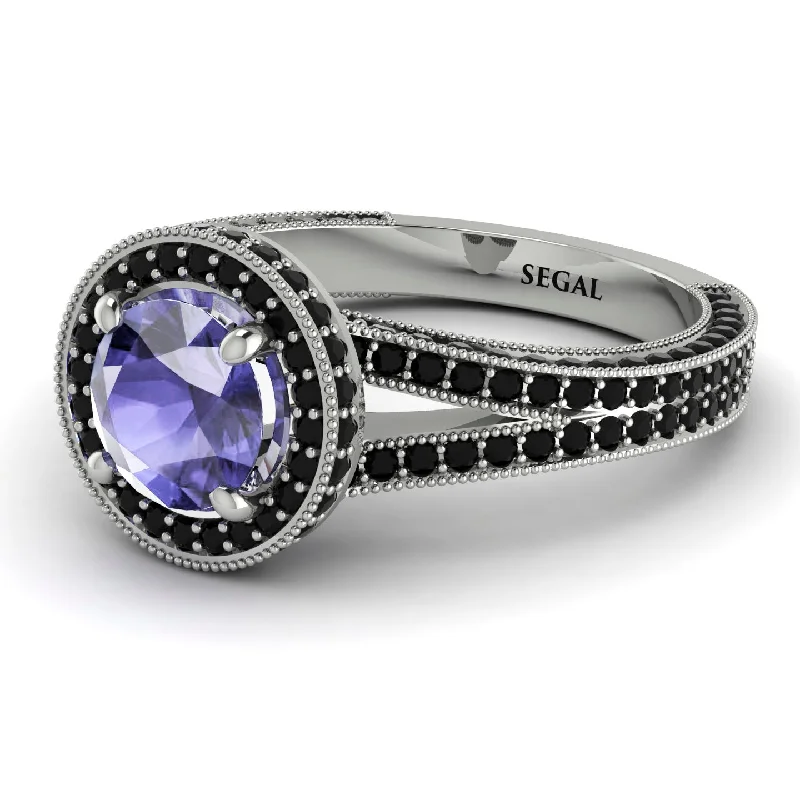 Large Gemstone Rings-Milgrain Round Tanzanite Engagement Ring - Payton No. 209