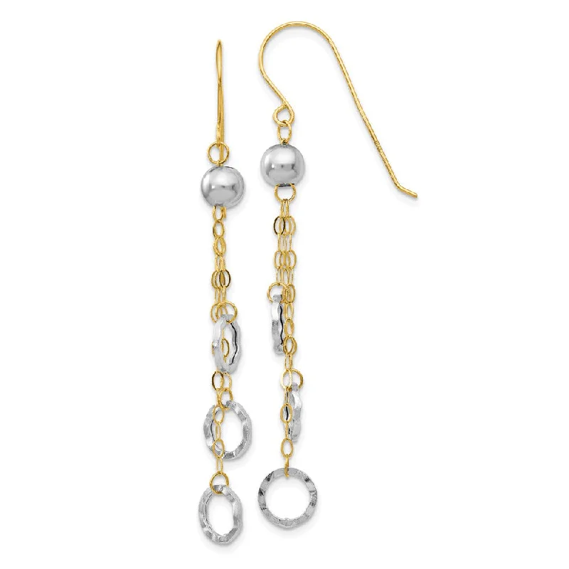 Retro Style Earrings-Two Tone Triple Circle Chain Dangle Earrings in 14k Gold