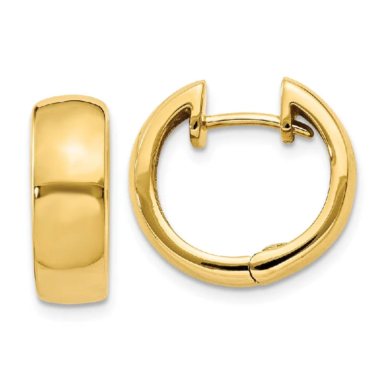 Trendy Earrings for Women-14k Yellow Gold Hinged Huggie Round Hoop Earrings, 15mm (9/16 Inch)