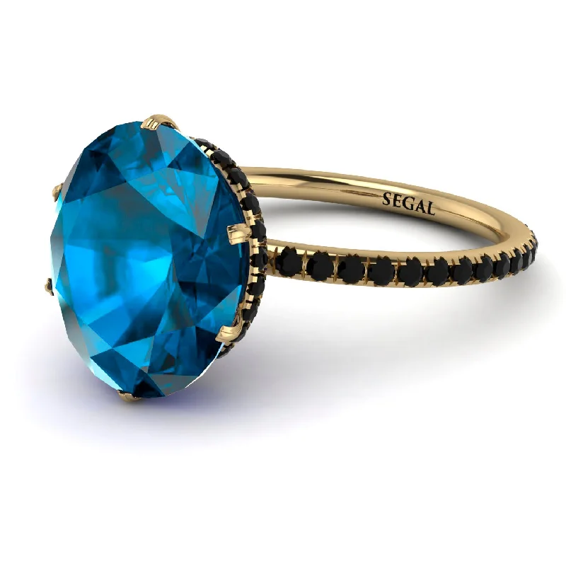 Stylish Wedding Rings-Hidden Halo Oval Blue Topaz Engagement Ring - Gemma No. 507