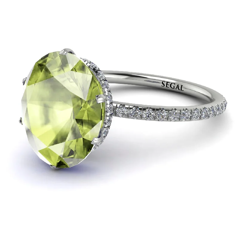 High-End Diamond Rings-Hidden Halo Oval Peridot Engagement Ring - Gemma No. 703