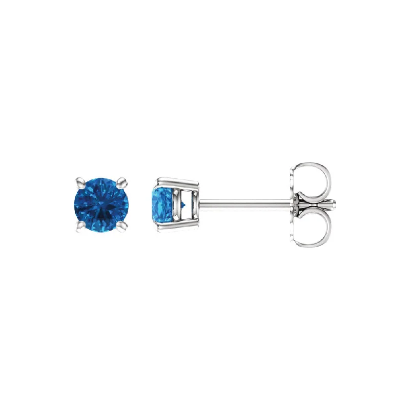 Trendy Gold Earrings-4mm Round Swiss Blue Topaz Stud Earrings in 14k White Gold