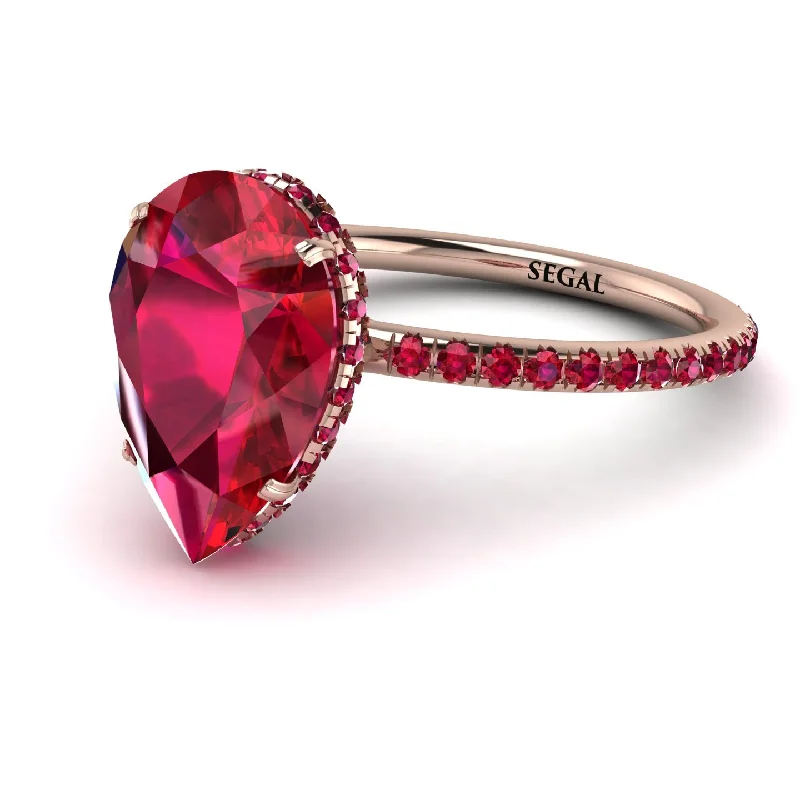 Designer Diamond Rings-Hidden Halo Elegant Pear Ruby Engagement Ring - Ariel No. 56