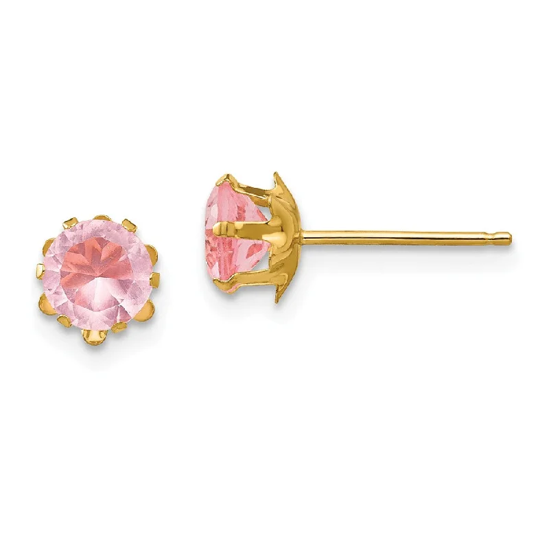 Unique Silver Earrings-Kids 5mm Synthetic Pink Tourmaline Birthstone 14k Gold Stud Earrings