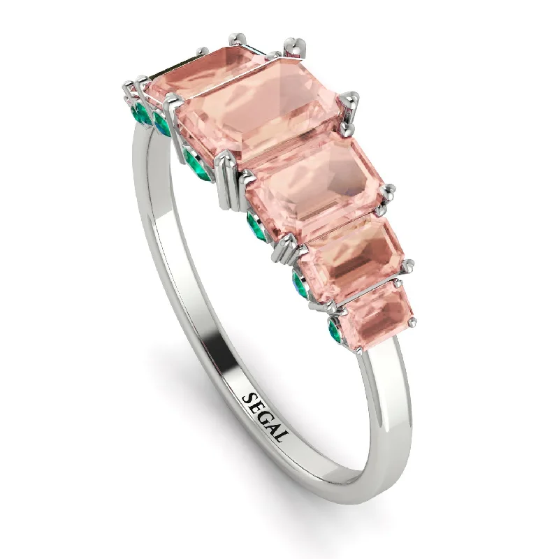 Elegant Silver Rings-Emerald Cut Morganite Ring With Hidden Emeralds - Brynlee No. 906