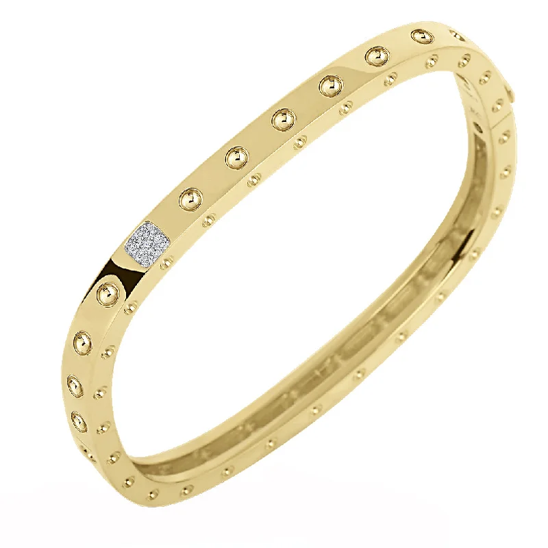 Personalized Silver Link Bracelets-Roberto Coin Pois Moi 18K Yellow Gold Single Row Diamond Cuff Bracelet