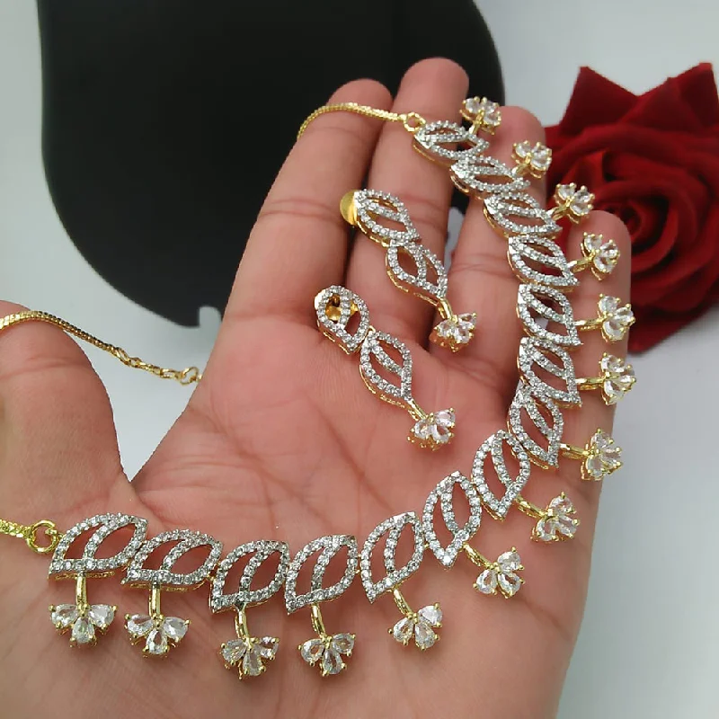 Long Silver Necklaces-Pooja Bangles Gold Plated AD Stone Necklace Set