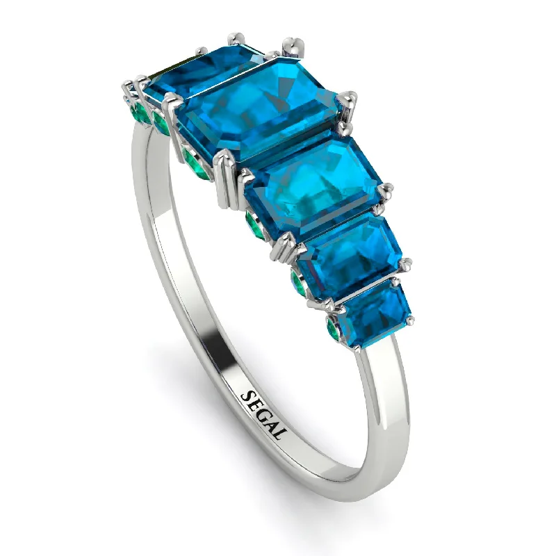 Beautiful Engagement Ring Sets-Emerald Cut Blue Topaz Ring With Hidden Emeralds - Brynlee No. 506