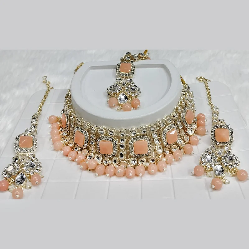 Pearl and Diamond Necklaces-Kumavat Jewels Gold Plated Kundan Stone Choker Necklace Set